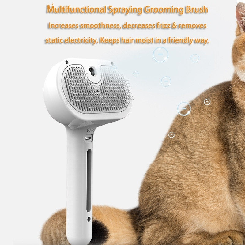 Self-Cleaning Pet Hair Remover Comb with Built-in Mist – Grooming & Dematting Brush for Dogs