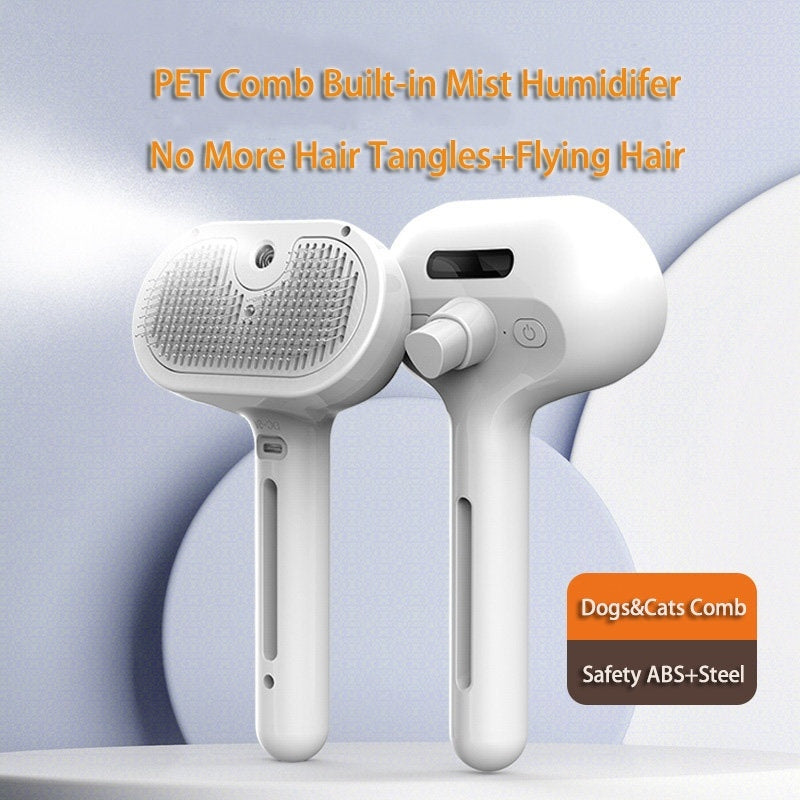 Self-Cleaning Pet Hair Remover Comb with Built-in Mist – Grooming & Dematting Brush for Dogs