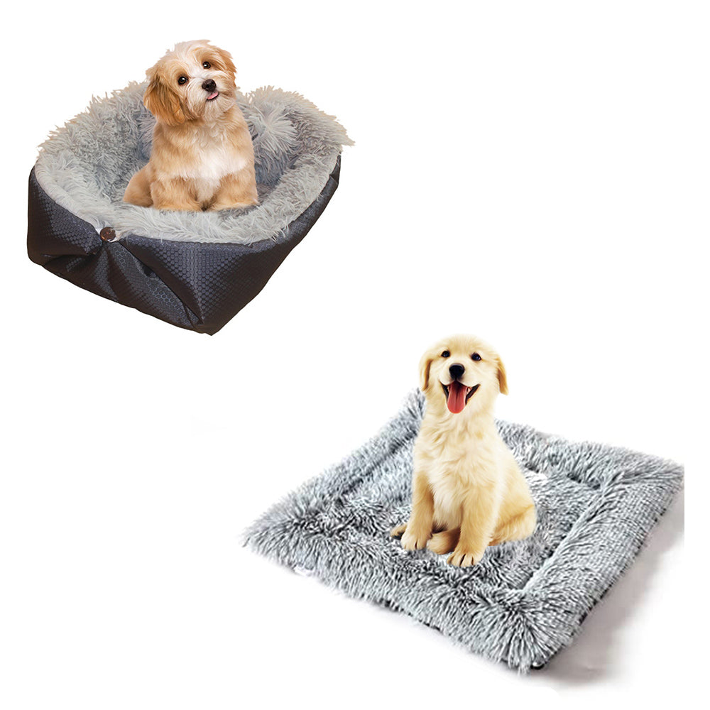 NNEAGS 2X Black Dual-purpose Cushion Nest Cat Dog Bed Warm Plush Kennel Mat Pet Home Travel Essentials
