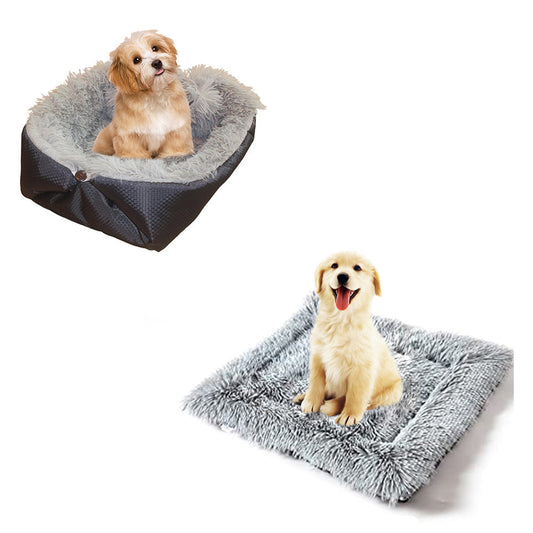 NNEAGS 2X Black Dual-purpose Cushion Nest Cat Dog Bed Warm Plush Kennel Mat Pet Home Travel Essentials