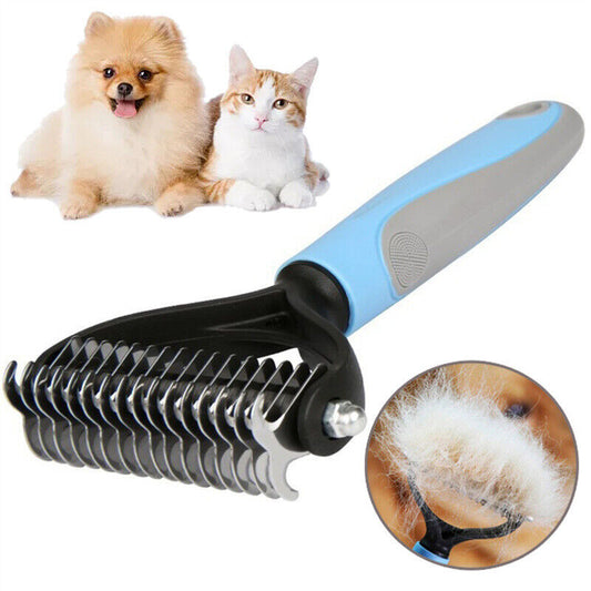 The double sided grooming brush for dogs and cats with deshedding  and dematting tools for loose fur removing