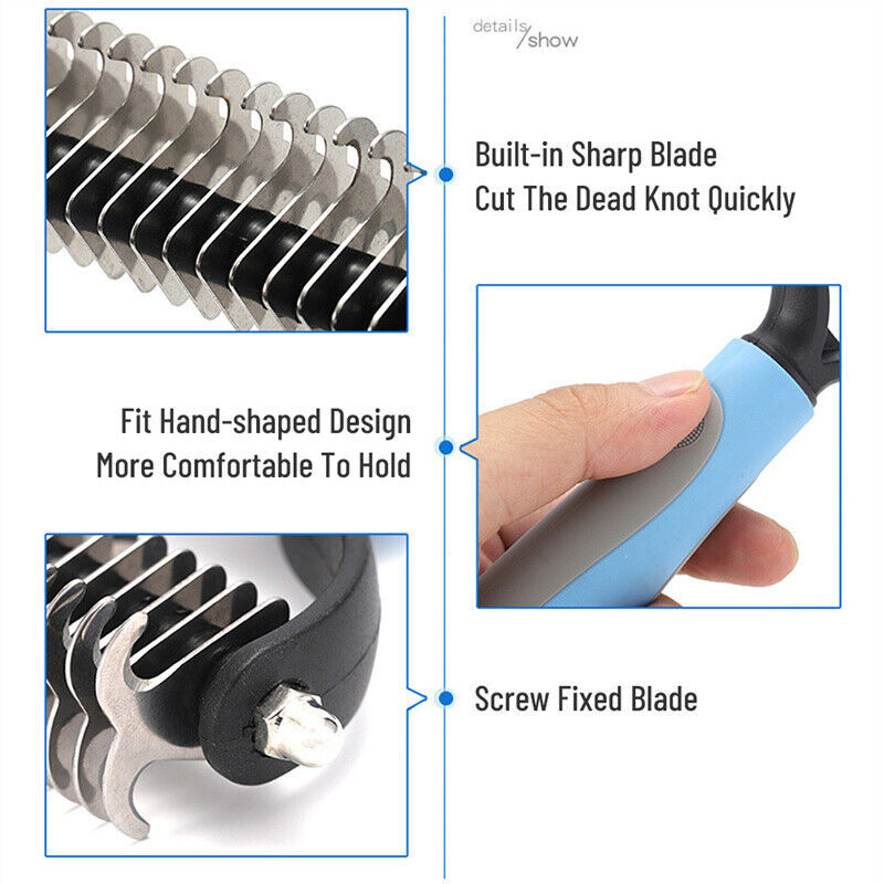 The double sided grooming brush for dogs and cats with deshedding  and dematting tools for loose fur removing