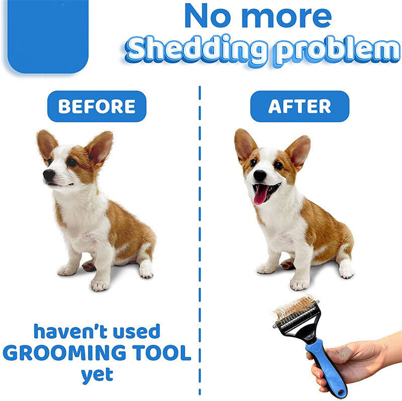The double sided grooming brush for dogs and cats with deshedding  and dematting tools for loose fur removing