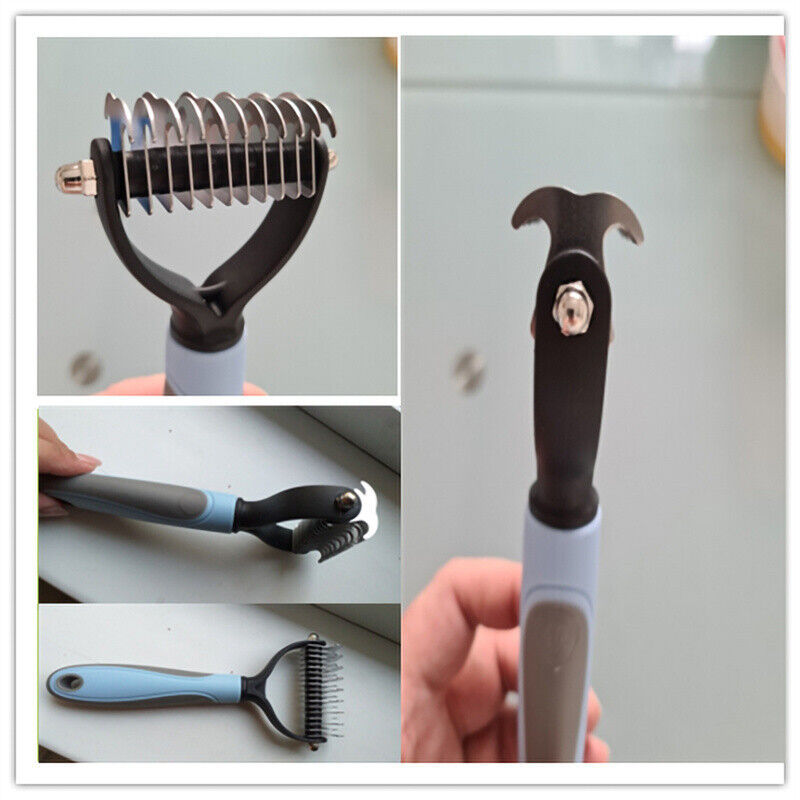 The double sided grooming brush for dogs and cats with deshedding  and dematting tools for loose fur removing