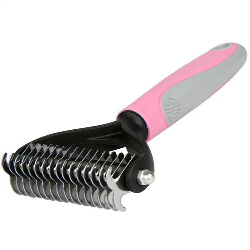 The double sided grooming brush for dogs and cats with deshedding  and dematting tools for loose fur removing