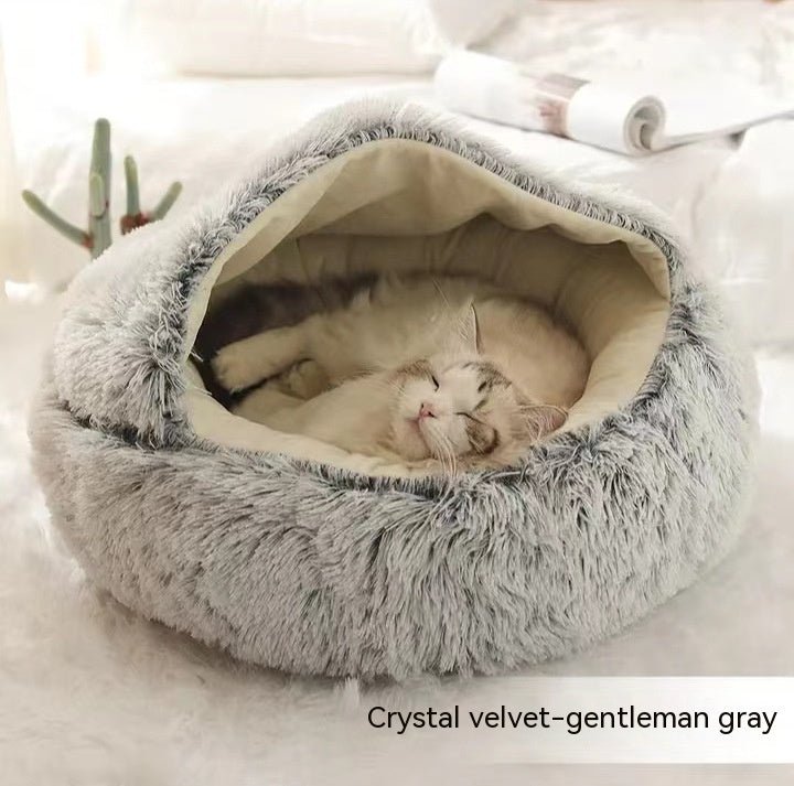 2 In 1 Dog And Cat Bed Pet Winter Bed Round Plush Warm Bed House Soft Long pet products - ok best bark bargains
