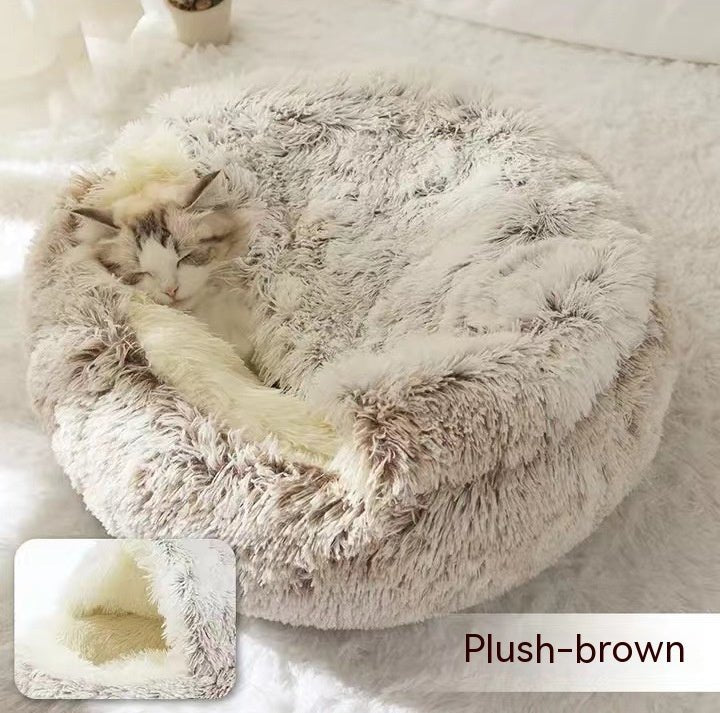 2 In 1 Dog And Cat Bed Pet Winter Bed Round Plush Warm Bed House Soft Long pet products - ok best bark bargains