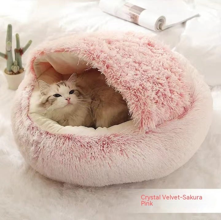 2 In 1 Dog And Cat Bed Pet Winter Bed Round Plush Warm Bed House Soft Long pet products - ok best bark bargains