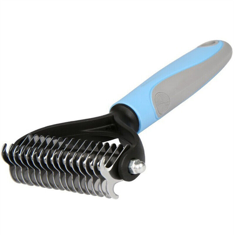 The double sided grooming brush for dogs and cats with deshedding  and dematting tools for loose fur removing