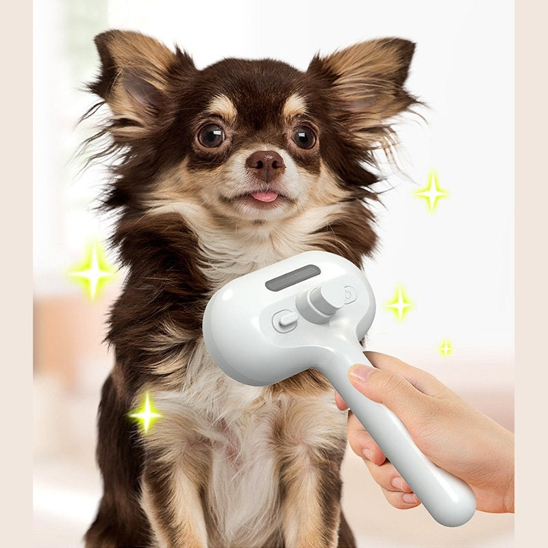 Self-Cleaning Pet Hair Remover Comb with Built-in Mist – Grooming & Dematting Brush for Dogs