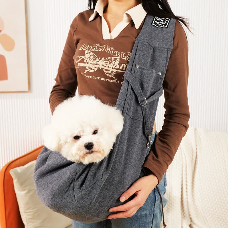 NNEDSZ Grey Adjustable Pet Sling Carrier Bag - Comfortable and Hands-Free Design