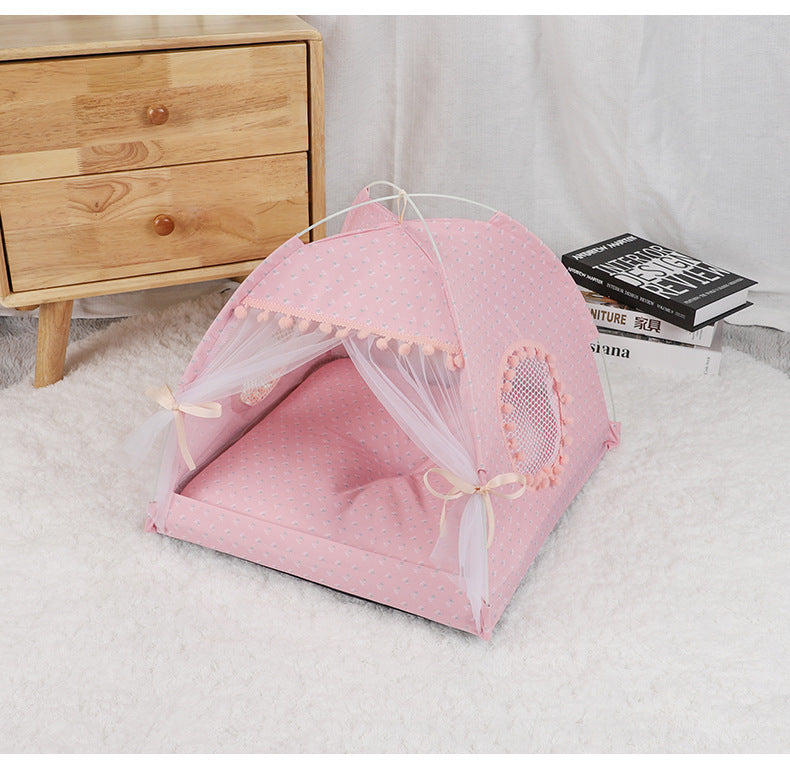 NNEDSZ Pink Floral Portable Folding Pet Tent - Summer Cat & Dog Shelter with Mesh Window, Lightweight and Breathable, Ideal for Travel & Home Use 40x40x35CM