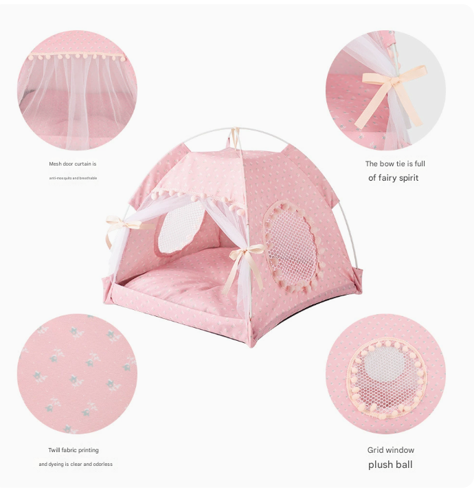 NNEDSZ Pink Floral Portable Folding Pet Tent - Summer Cat & Dog Shelter with Mesh Window, Lightweight and Breathable, Ideal for Travel & Home Use 40x40x35CM