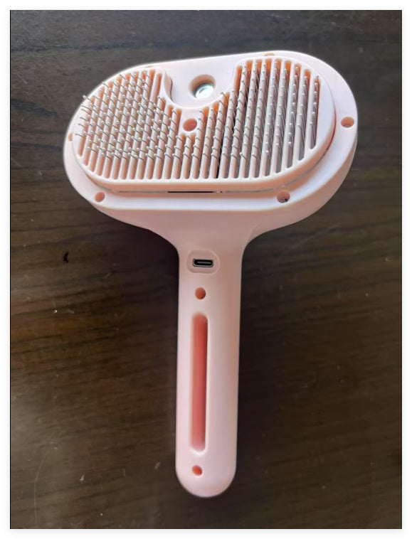 Self-Cleaning Pet Hair Remover Comb with Built-in Mist – Grooming & Dematting Brush for Dogs