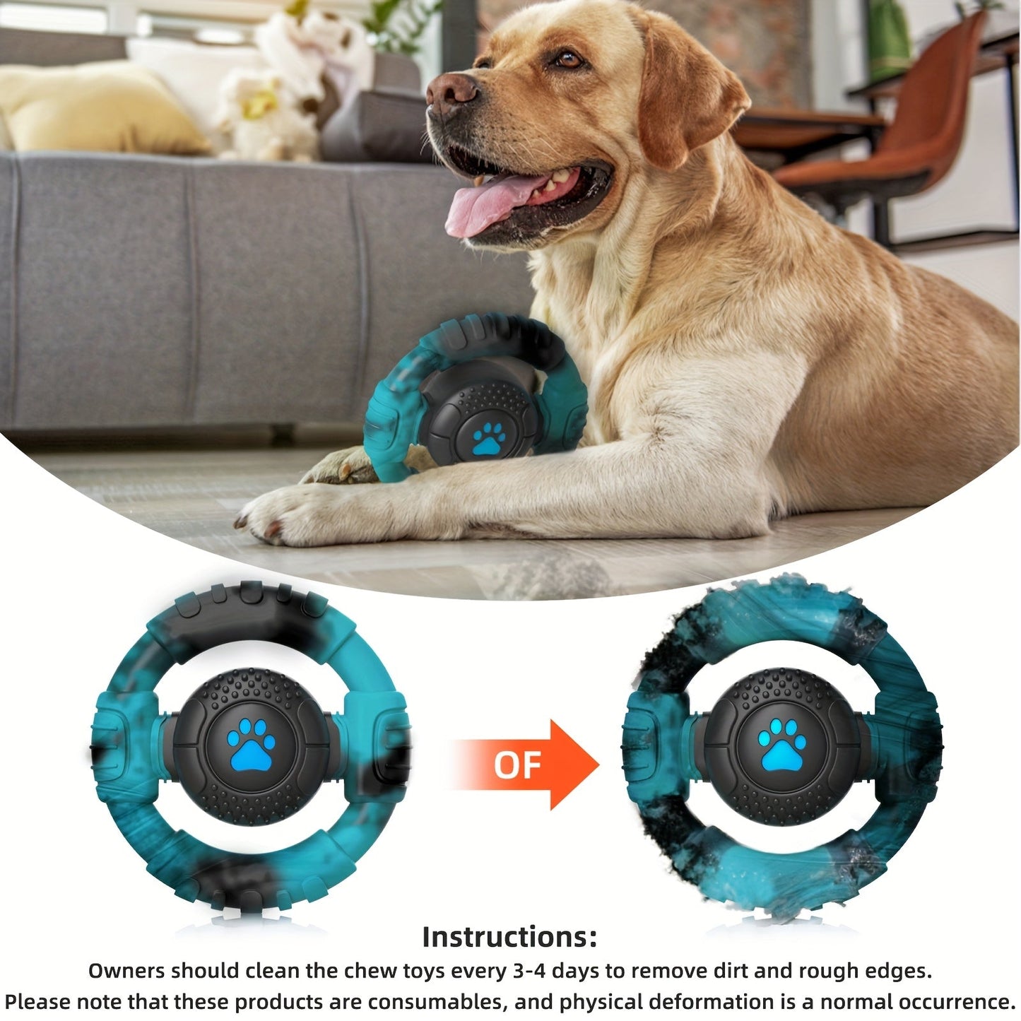 NNETM Steering Wheel Dog Chew Toy for Medium Dogs