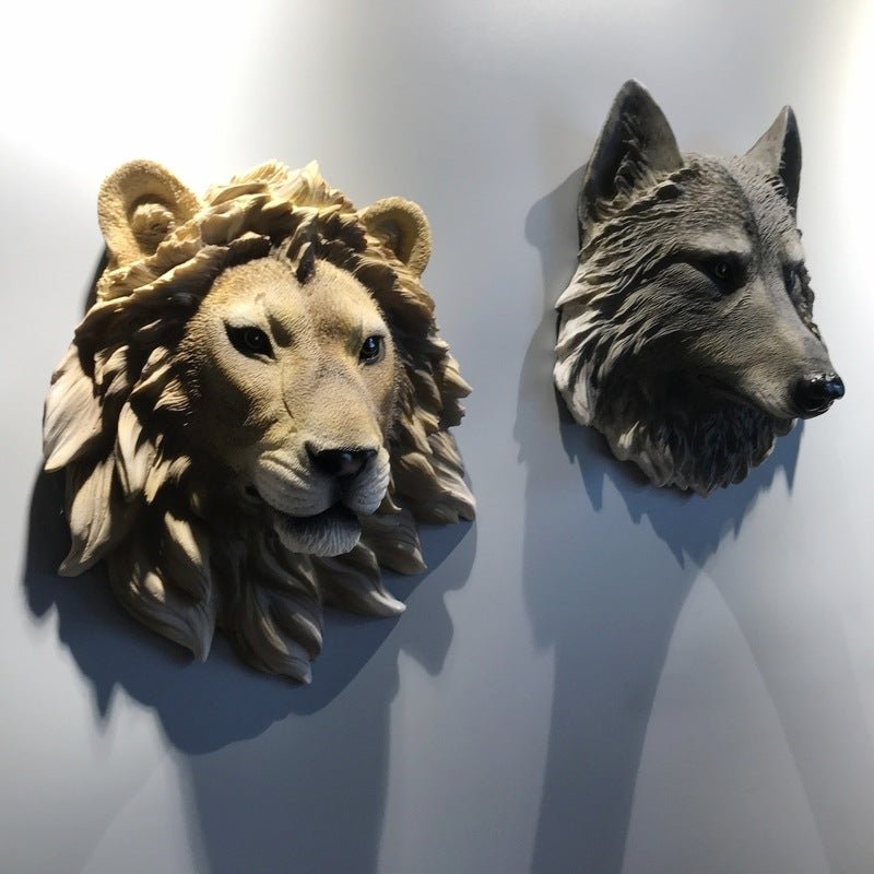 Nordic Wolf & Lion Head Wall Hanging — Sculptural Animal Wall Décor - ok best bark bargains