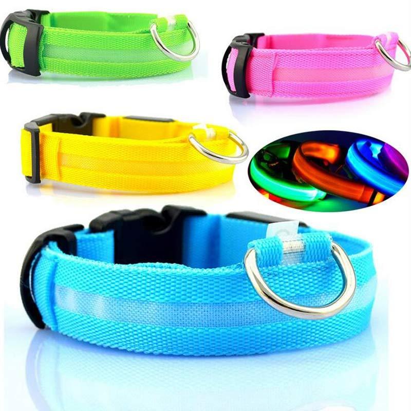 Nylon LED Pet Dog Luminous Collar Night Safety Flashing Glow in Dark Dog Cat Leash Adjustable Pet Supplies - ok best bark bargains