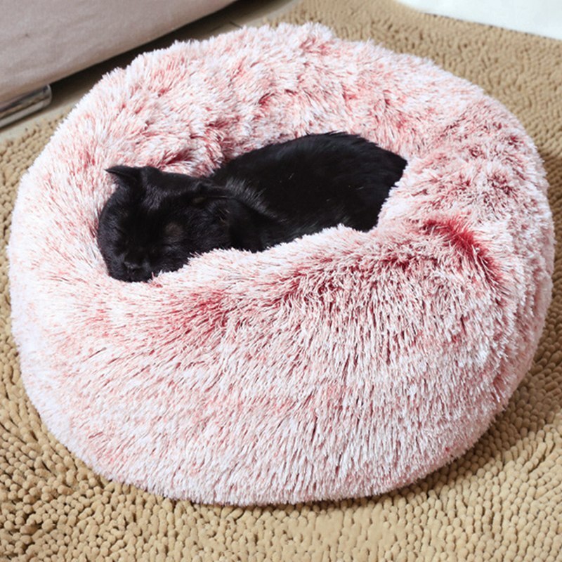 Round Cat Bed Warm Sleeping Cat Nest For Dogs Basket Pet Products Cushion Soft Long Plush Cat Pet Bed Mat Cat House Animals Sofa
